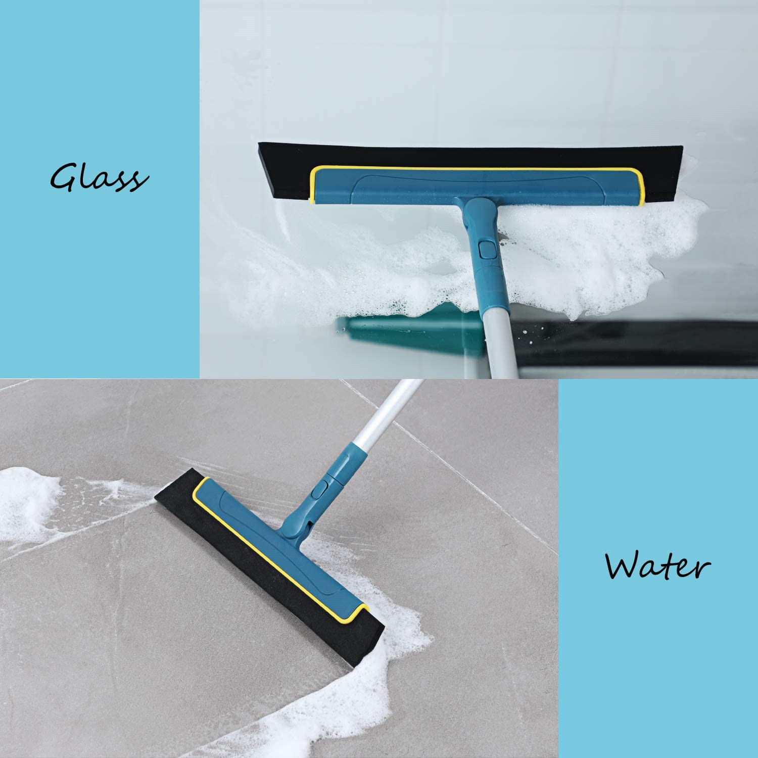 Eyliden Floor Squeegee with 51 Long Handle to Remove Water for Bathroom,  Professional for Tile Wood Floor Glass Window Shower Pool Deck Pet Hair  (Navy) 