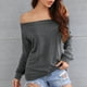 thumbnail image 2 of Top con hombros descubiertos para mujer, jersey de manga larga de Color puro, camisa holgada elástica para mujer, Top para fiesta diaria, trabajo, gris S, 2 of 6
