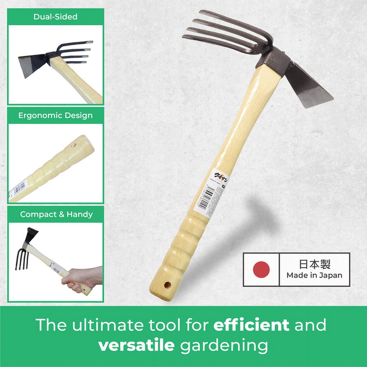 KUISUN Japanese Dual Sided Garden Cultivator – Handcrafted Garden Hoe & Tiller, Sturdy & Handy