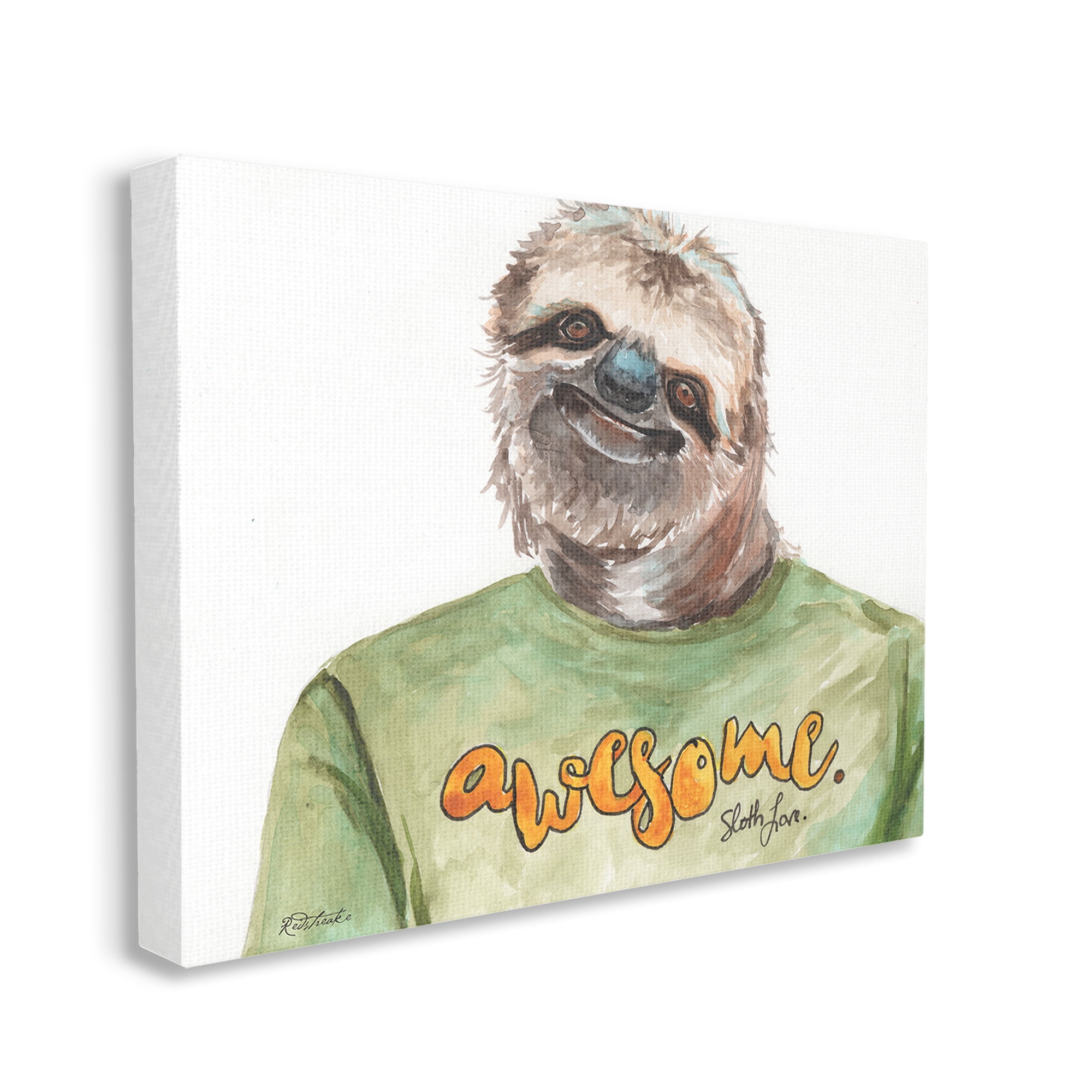 Stupell Industries Sloth with Awesome Shirt Animals & Insects Painting Gallery Wrapped Canvas Art Print Wall Art, 30 x 24