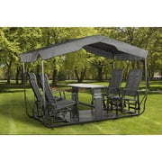 Sojag Houston 4-Seat Outdoor Glider With Canopy, Weather-Resistant Aluminum Frame, Tempered Glass Top Table and Footrest Included, Charcoal