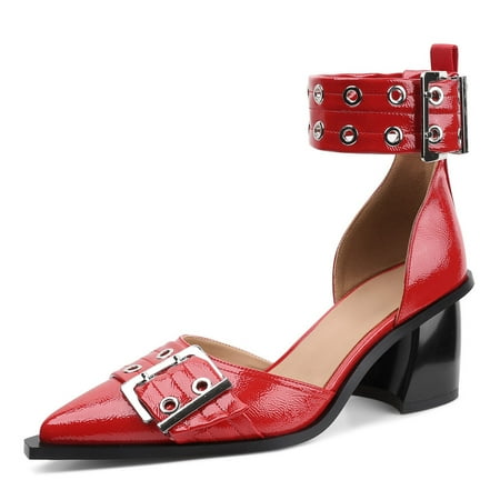 

SaraIris Women s Pumps Chunky Heels Buckle Strap Closure Pointed Closed Toe Solid Color Shoes Work Casual Party Women Dress Shoes