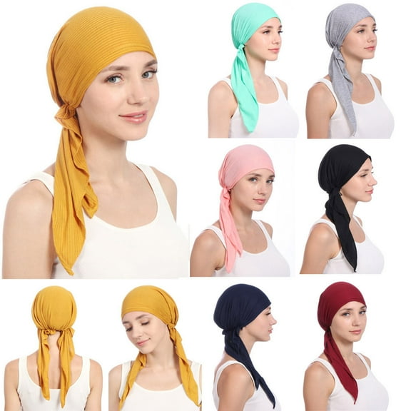 Ukumplol Hair Scarf for Women Beanie for Women Wrap Women Turban Beading Hat Head Cotton Tail Muslim Hair Caps Hats for Women Black One Size