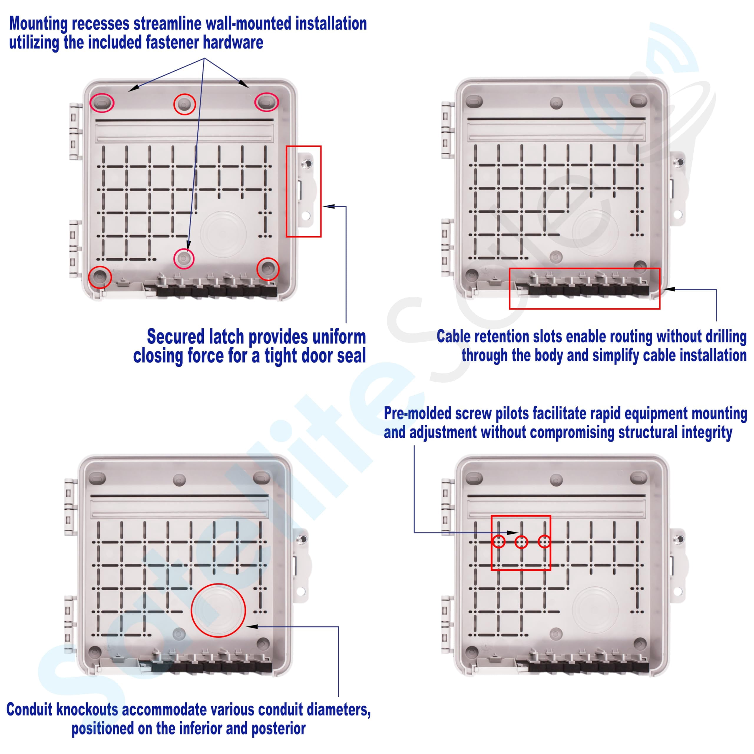 SatelliteSale Weatherproof Junction Box Heavy Duty Enclosure 9x9x4 inches UV-Rated Thermoplastic Alloy Made in USA