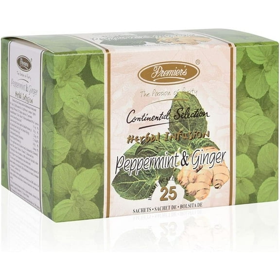 Premiers Peppermint & Ginger Herbal Infusion, Continental Selection Tea Bags, 25 Count, 1.32 oz (37.5g)