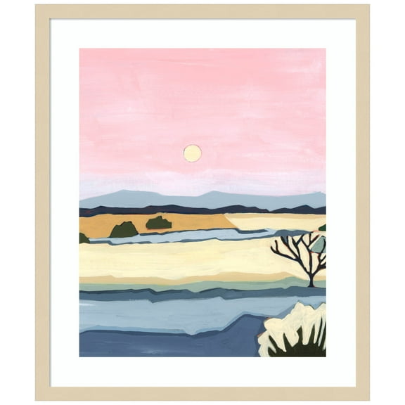 Amanti Art Pink sunset over Villacuri Wood Framed Wall Art Print