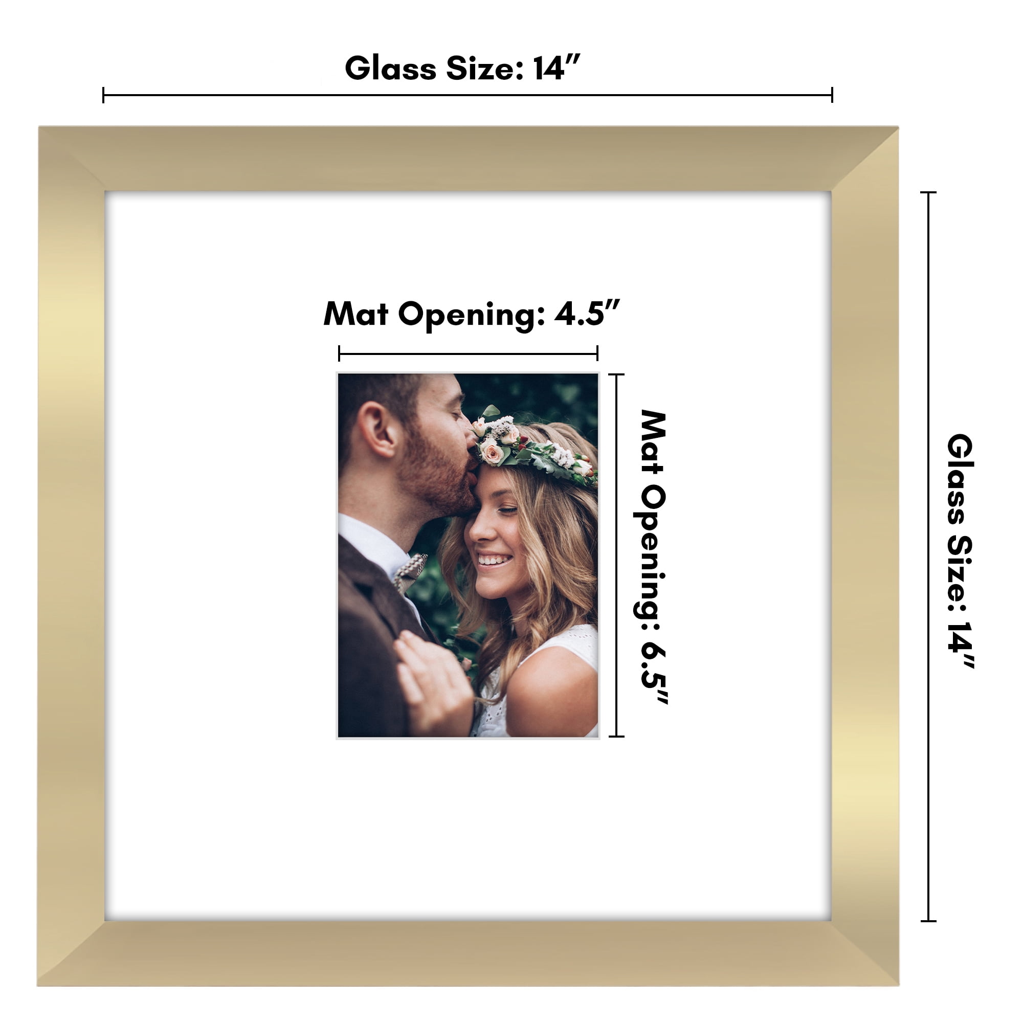 Americanflat 14x14 Picture Frame with Shatter-Resistant Glass with 5x7 Mat Wedding Signature Display - Gold