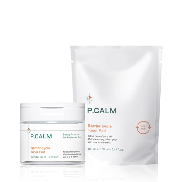 Almohadilla de tóner P.CALM Barrier Cycle con paquete de recarga 60 + 60 almohadillas | Almohadilla tónica diaria para el cuidado de la piel coreana para calmar el cuidado del sebo calmante e hidratan