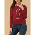 thumbnail image 5 of INSPIRE CHIC Women's Round Neck Long Sleeves Cute Catsss Printed Sweatshirt XS Red, 5 of 6