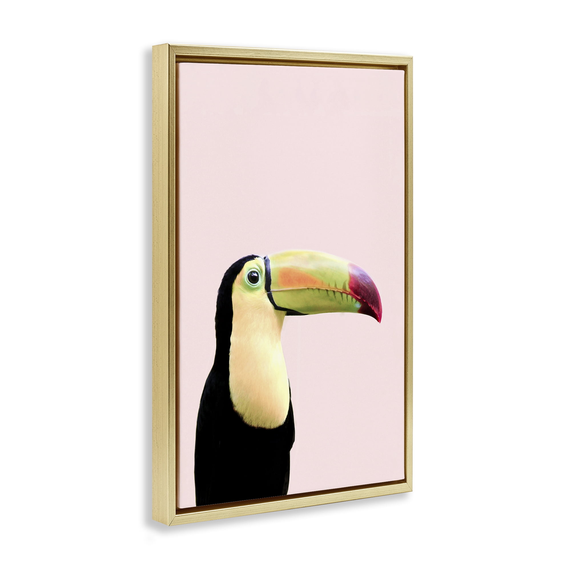Stupell Industries Pastel Toucan on Pink Animals Painting Gold Floater Framed Canvas Art Print Wall Art, 21 x 31