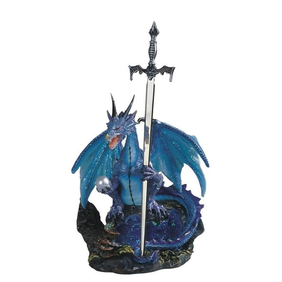 FC Design 8"H Blue Dragon with Sword and Pearl Figurine Statue Sculpture Ornament Decoration Home/Room Decor and Unique Gift Ideas for Housewarming, Holidays and Birthdays