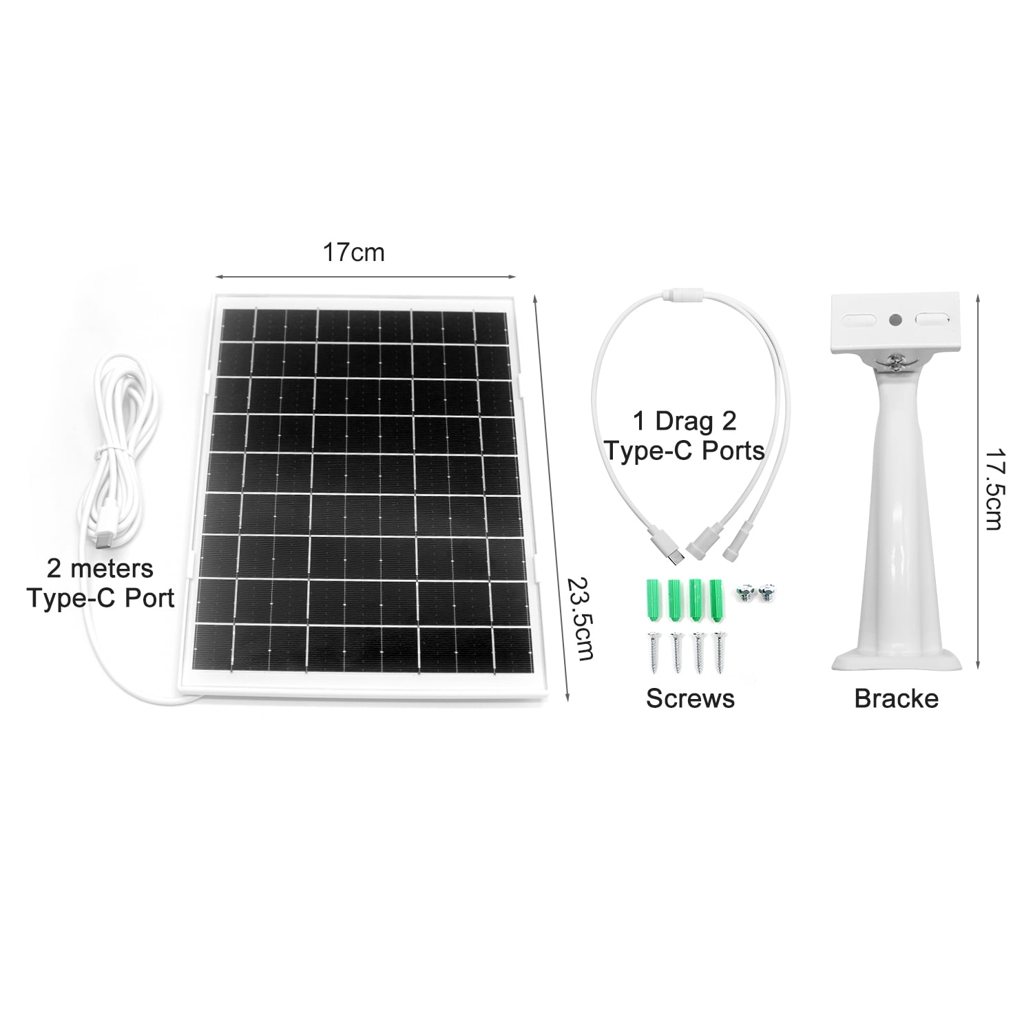 GANHO Waterproof Solar Panel 7W 5V, 4M USB Cable Solar Charger, Continuous Power for Rechargeable Battery Security Cameras