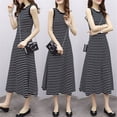 thumbnail image 1 of Vestido elegante de rayas adelgazantes de estilo coreano, vestido de chaleco sin mangas simple retro de verano para mujer, vestido de línea A, 1 of 5