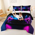 thumbnail image 3 of Castle Fairy Neon Sports Car Full Size Comforter Sets 3 Pieces for Teens, Dark Studio View Bedding Sets for Bedroom, Purple Blue,Black Reversible, 3 of 6