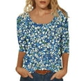 thumbnail image 2 of JTZGDY 3/4 Sleeve U Neck Tops for Women Dressy Casual Boho Floral Printed Summer Graphic Tunic T-Shirts Loose Lightweight Cotton Pullover Blouse Multicolor#04 M, 2 of 10