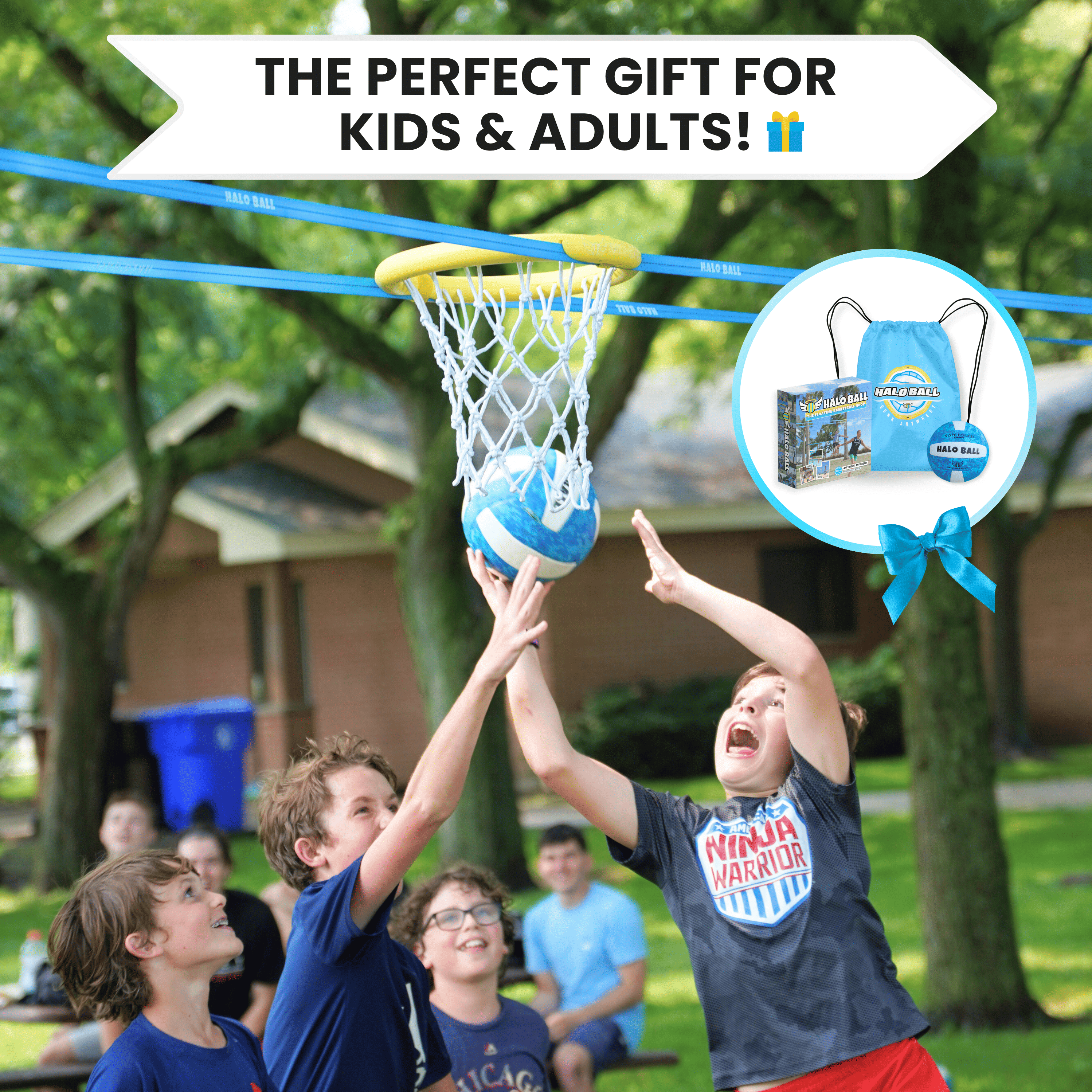 Halo Ball - Floating Basketball Hoop - Play Outdoors at Beach, Park, Backyard, or in a Gym - Portable and Easy to Set Up - New, Fun, Active Game for Boys, Girls, Family