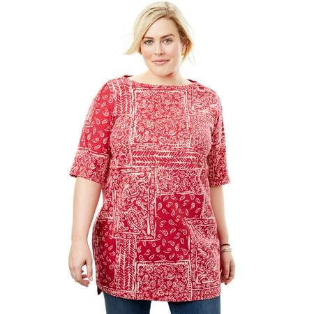 - Plus Size Printed Boatneck Perfect Tunic