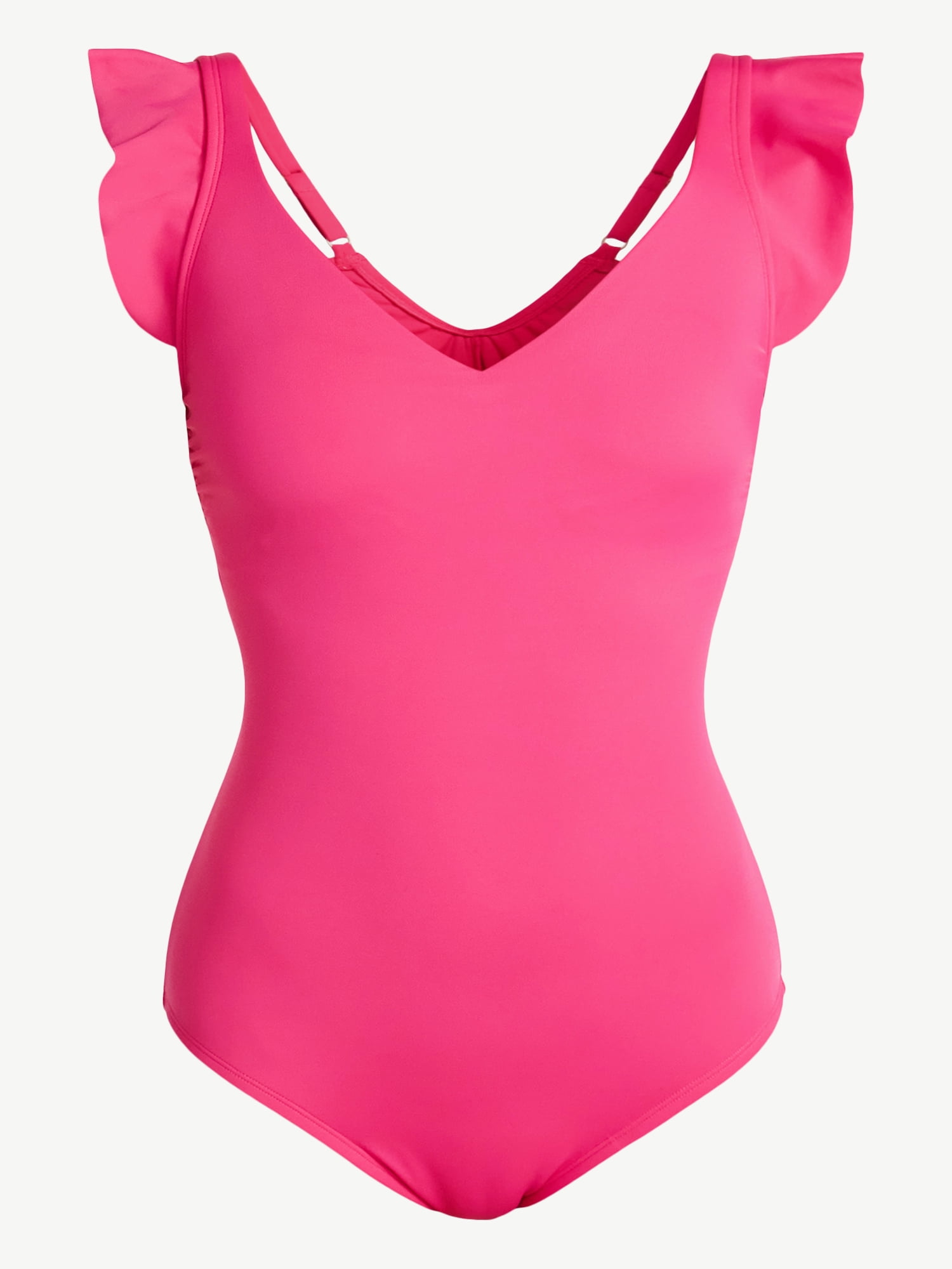 Time and Tru Women's and Women's Plus Size Ruffle Strap One Piece Swimsuit, Sizes XS-3X