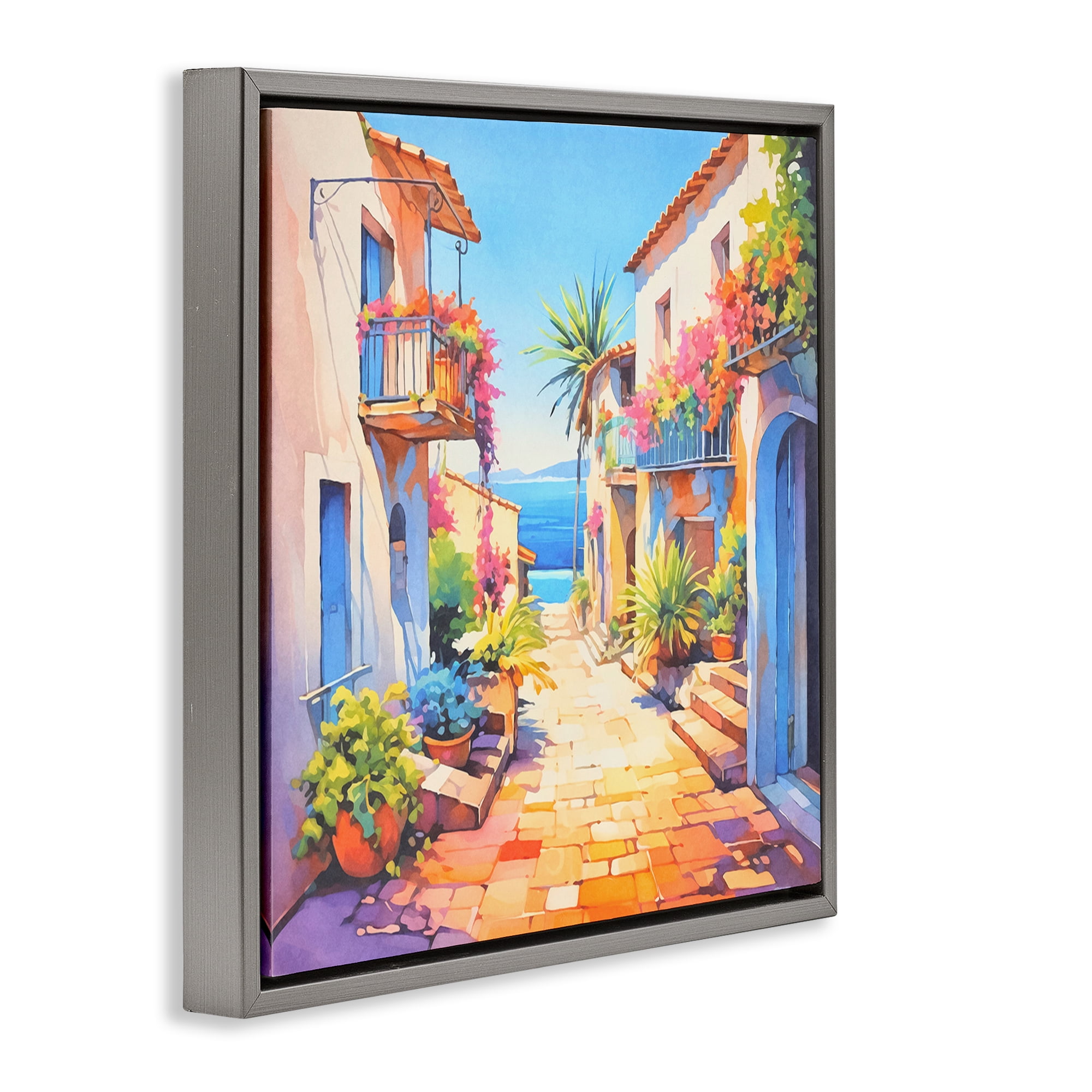 Stupell Industries Scenic Bella Vista Scenic & Cityscapes Painting Gray Floater Framed Canvas Art Print Wall Art, 18 x 18