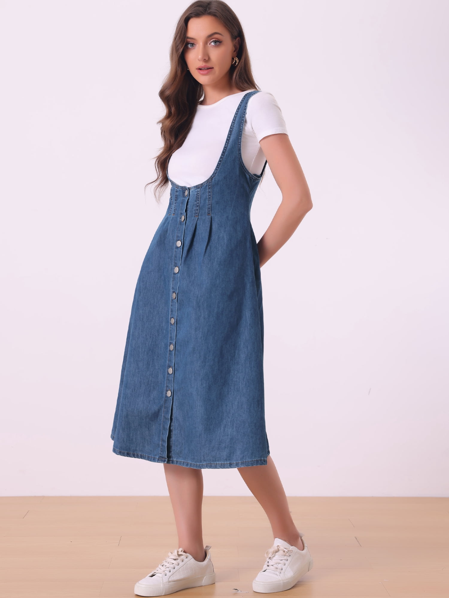 DARING DIVA Sleeveless Button Denim Overall Dress XL Blue