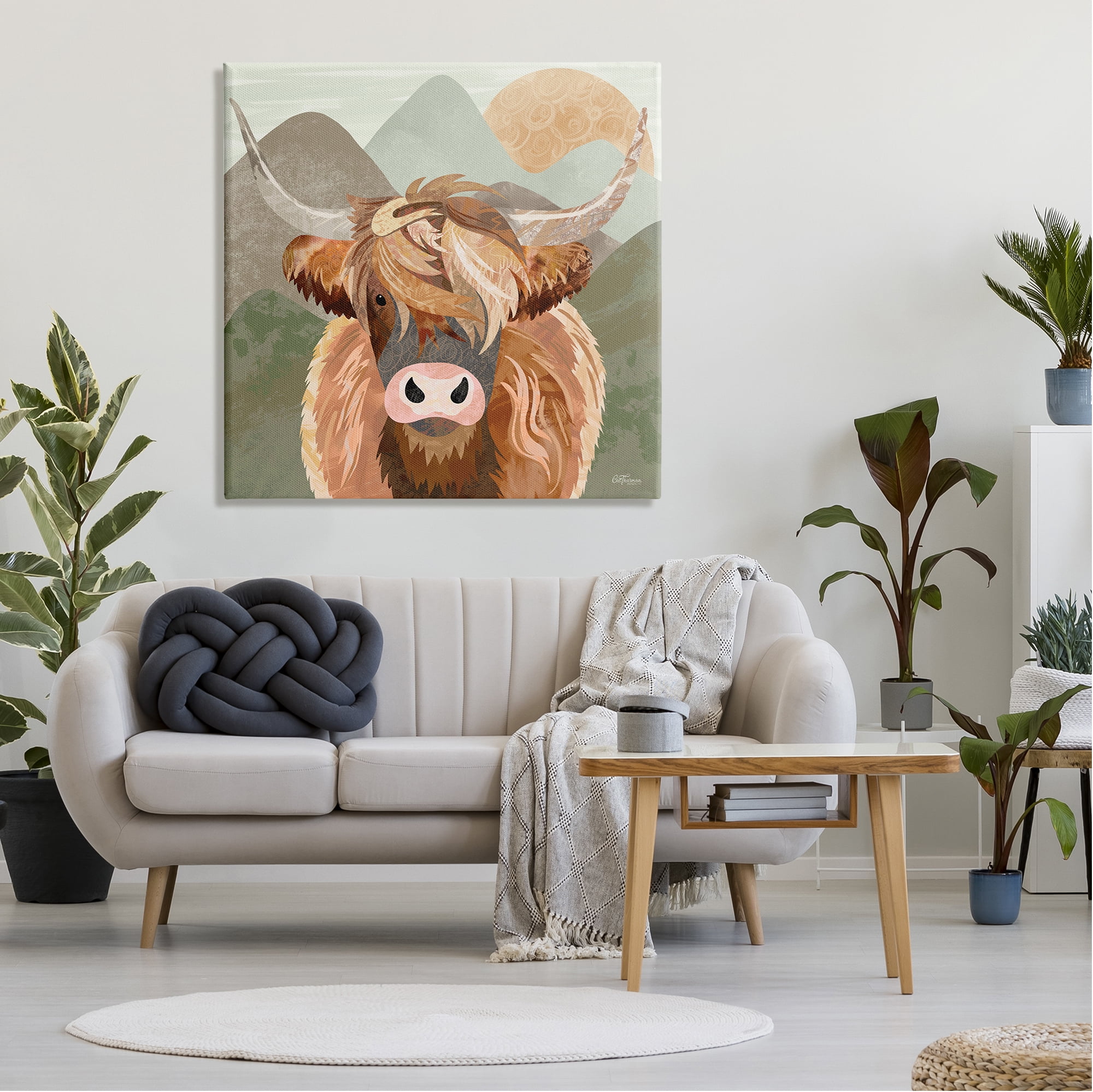 Stupell Industries Highland Cattle Landscape Animals & Insects Painting Gallery Wrapped Canvas Print Wall Art, 36 x 36