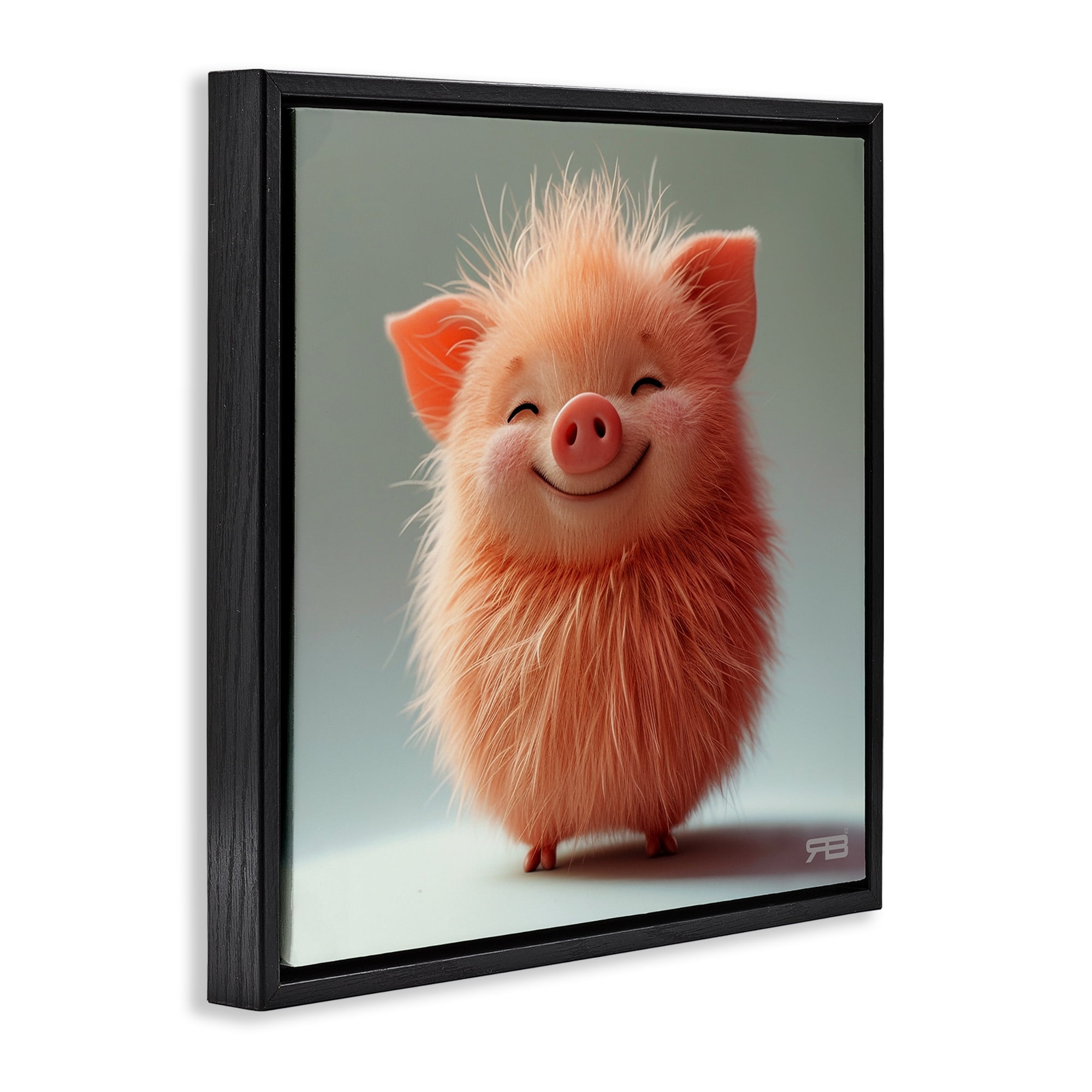 Stupell Industries Smiling Fluffy Piglet Animals Painting Black Floater Framed Canvas Art Print Wall Art, 25 x 25