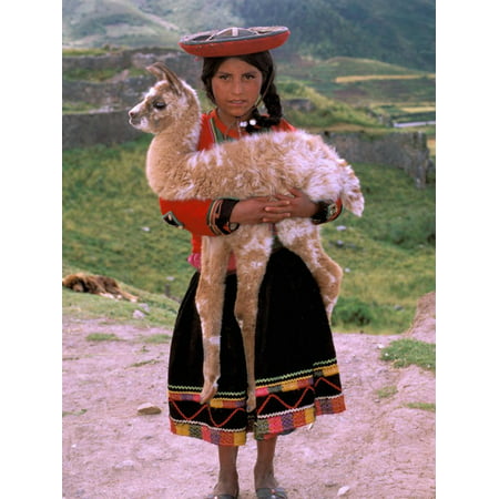 Indian Girl with Llama, Cusco, Peru Print Wall Art By Pete