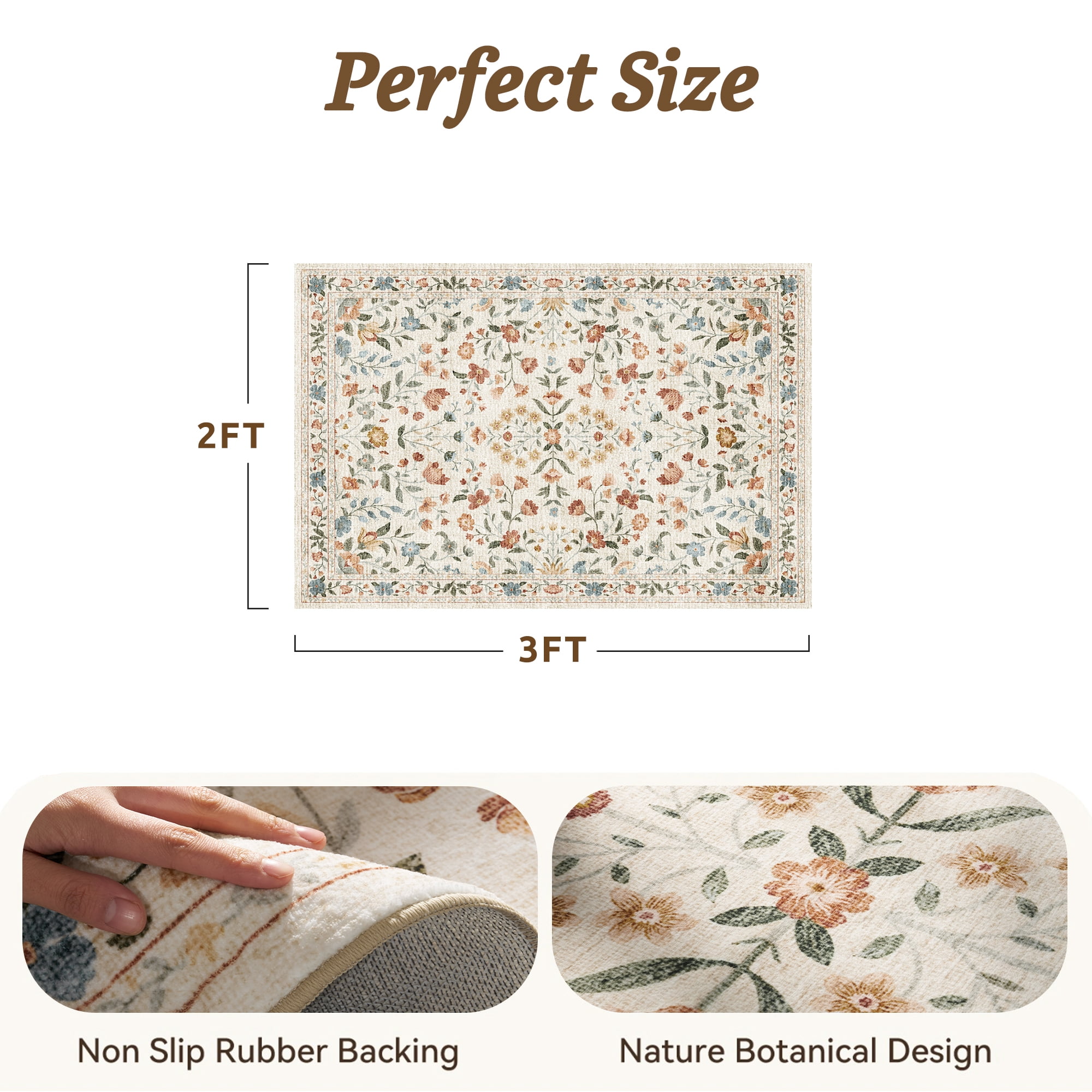 SIXHOME 2'x3' Area Rug for Living Room Rug for Bedroom Entryway Vintage Soft Floral Rug Washable Botanical Printed Carpet Non Slip Oriental Rug for Farmhouse and Home Decor