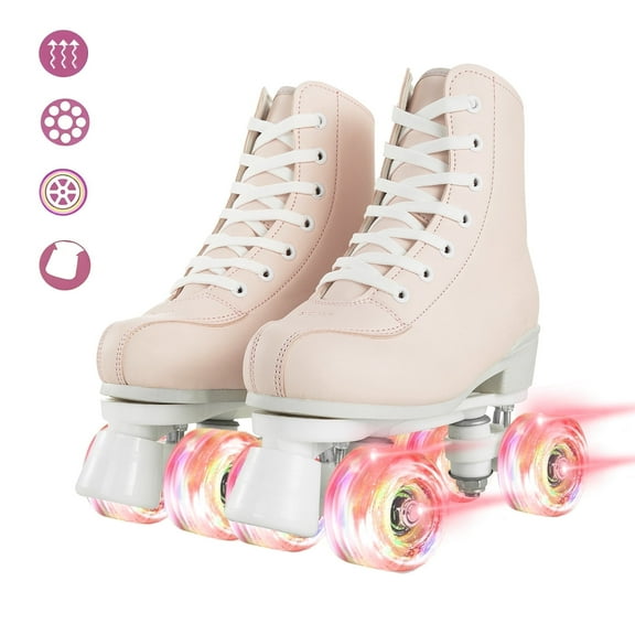 GAMBE Roller Skate, Adult Teen Classic High Top Roller Skates with Light up Wheels Pink, Size 7