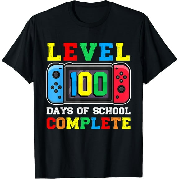 Happy 100th Day of School Tee - Level 100 Days Unlocked Gaming Design Unisex T-Shirt (Black, Small)