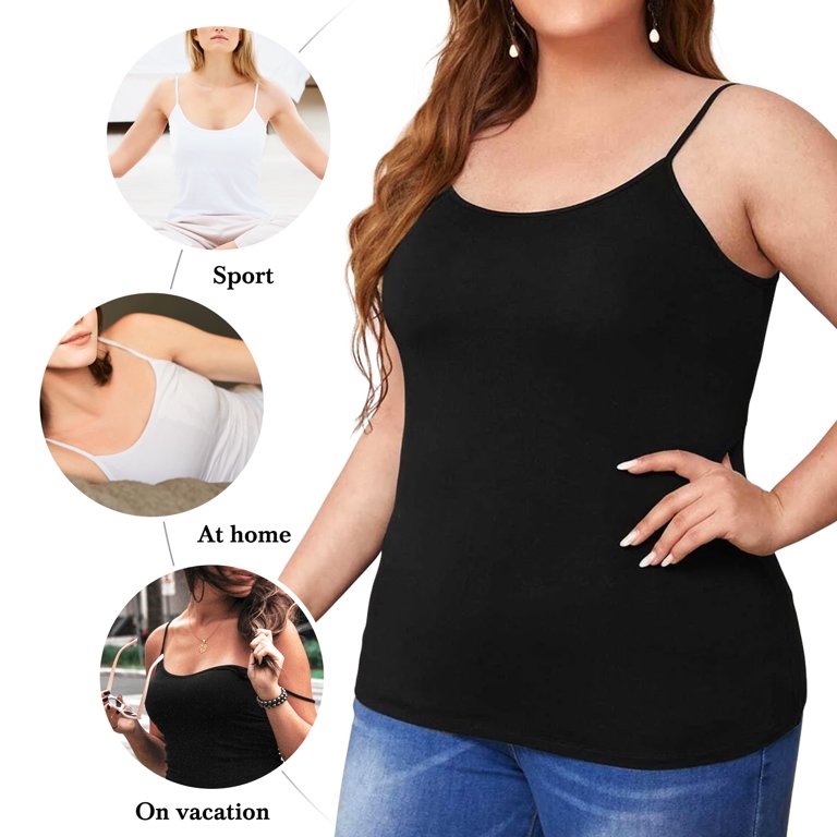 Womens Tank Tops Women's Plus Size Camisole Adjustable Strap Camisole with  Built in Padded Bra Vest Cami Sleeveless Layer Top 