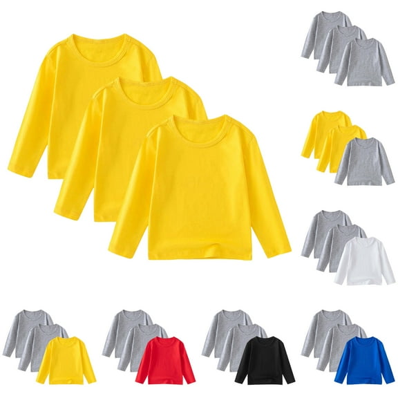 Ulanda 3 Pack Cotton Long Sleeve Tee Shirts Basic Crewneck T-Shirts for Boys/Girls/Toddlers Long-Sleeve T-Shirts (Grey, 5-6 Years)