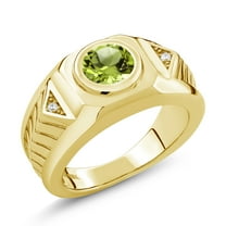 Gem Stone King 2.03 Cttw Men's 18K Yellow Gold Plated Silver Green Peridot Ring for Men | Available in Size 7, 8, 9, 10, 11, 12, 13