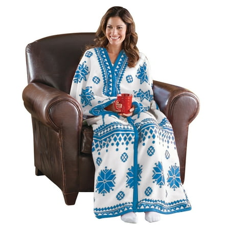 Collections Etc Nordic Snowflake Cuddle Fleece Wrap BLUE