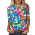 thumbnail image 2 of Daisyyozoid Chandail Amusant de Pâques pour Femmes, T-Shirt Décontracté à Imprimé d'Oeufs Colorés, Extérieur, Quotidien, Vacances, Manches 3/4, Col Ras du Cou, Vêtement, 2 of 5