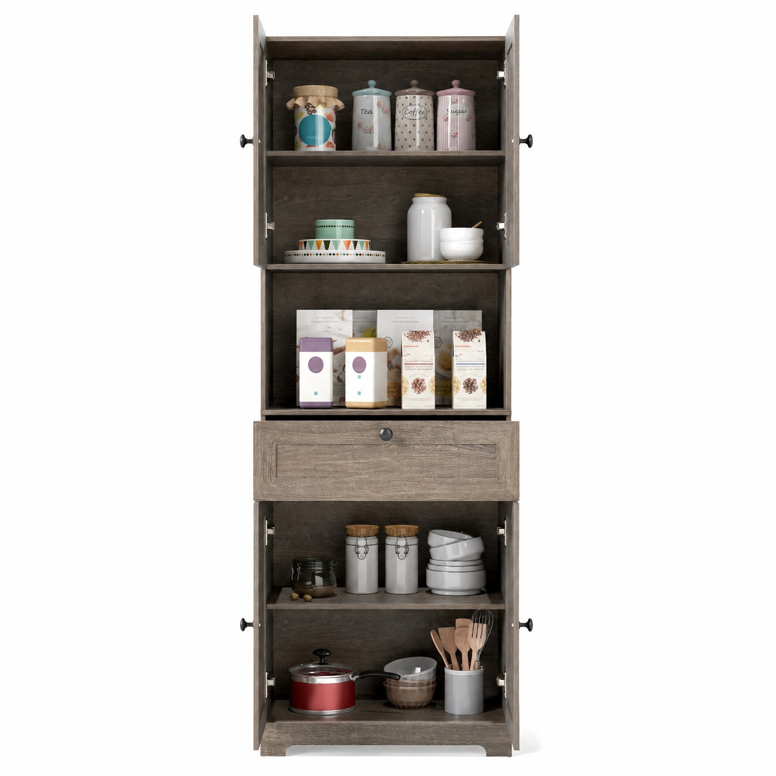 Furnibear 67.5 Inch Tall Modern Freestanding Floor Storage Cabinet with 4 Doors and 1 Drawer for Living Room Bedroom Entryway Hallway Storage, Oak
