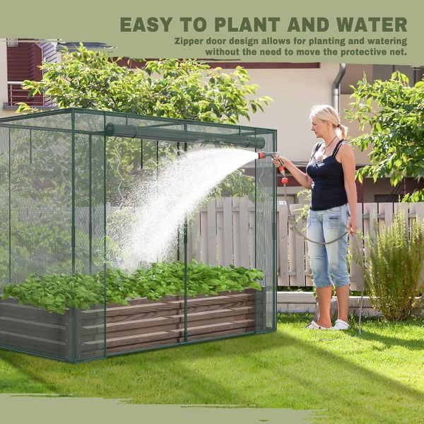 SLSY Galvanized Raised Garden Bed,Crop Cage,Plant Protection Net Tent Kit,Metal Planter Box Bottomless Planting Vegetables for Garden