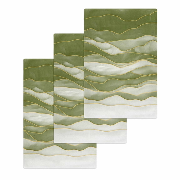Sage Green Ombre Kitchen Dish Towels for Drying Dishes Set of 3, Modern Moire Abstract Art Luxury Waffle Weave Microfiber Hand Tea Bathroom Towels Quick Dry & Absorbent Towel 15.7x23.6