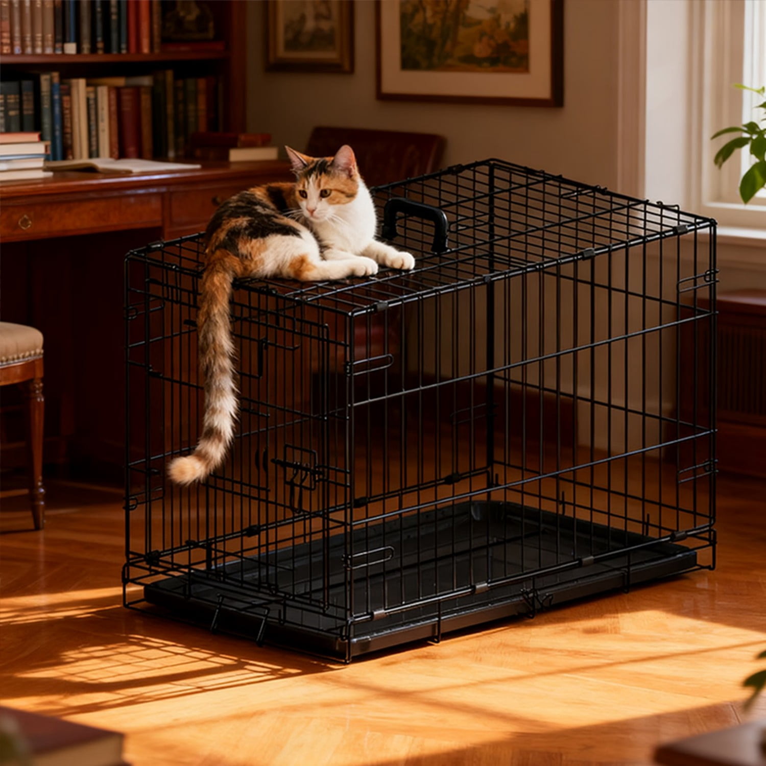 30" Dog Crate, Folding Metal Wire Dog Cage with Double Door & Double Lock, Portable Pet Crate Kennel for Small Medium Dogs Cats Rabbits, Black