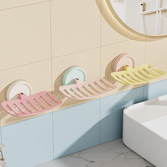 Suction Cup Soap Box | Wall Mounted No-Drill Bathroom Holder | Style | Plastic | Multicolor | Fast Drainage | Removable | Strong Vacuum Seal | 12x10x6cm | 1 Piece