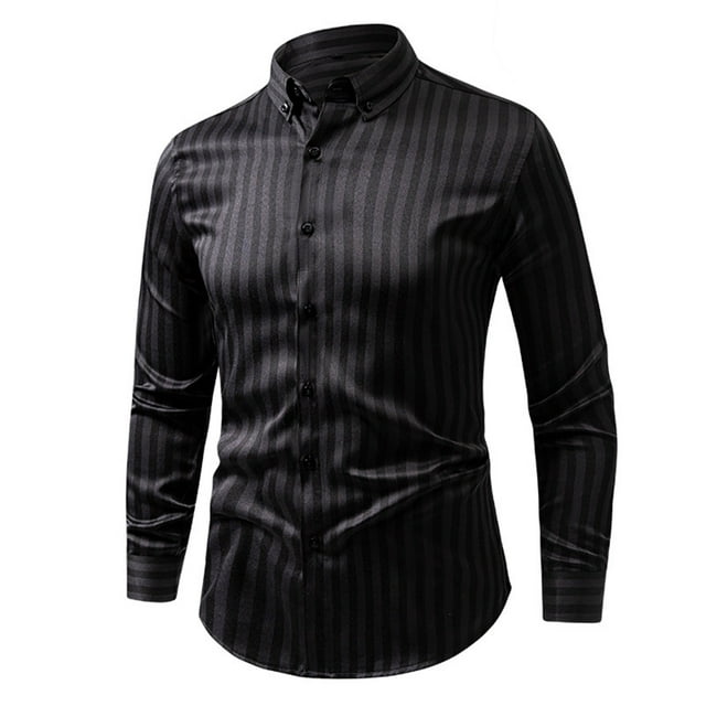Mens Striped Button Down Long Sleeve Shirt Button Up Business Casual Tops Wrinkle Free Dress Shirts
