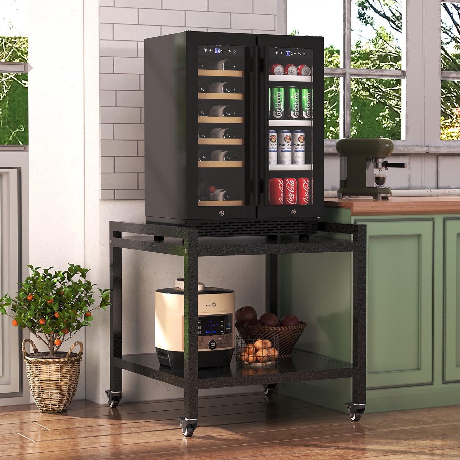 Mini Fridge Stand with Wheels,Microwave Stand,Mini Fridge Stand with Storage,Mini Fridge Table,Microwave Stand with Storage,Organizer for Dorm, Apartment, Office, Bedroom,23.2"H*22.4"W*22.4"D