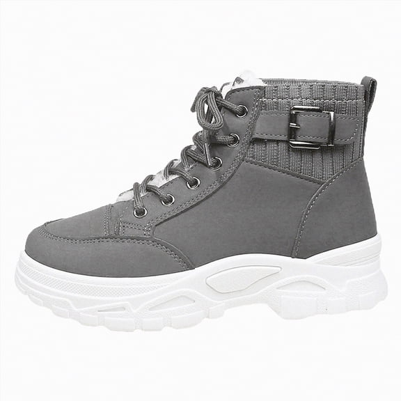 CAICJ98 Winter Boots for Women Comfortable Outdoor Anti-Slip Ankle Boots keep Warm Booties Lace Up Flat Platform Shoes Women Snow Boots (Grey,Size 6.5)