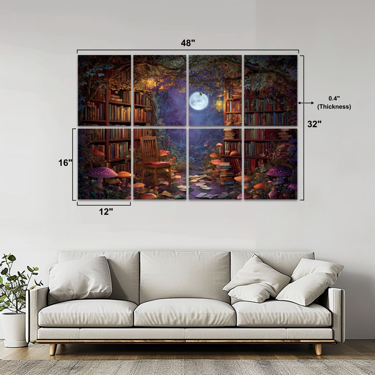 8 Pack Art Acoustic Panels Fantasy Forest Aesthetic Witchy Fairy Mushroom Moon Vintage Library Self Adhesive Sound Absorbing Panels for Home Office Studio Media Room 48"x32"