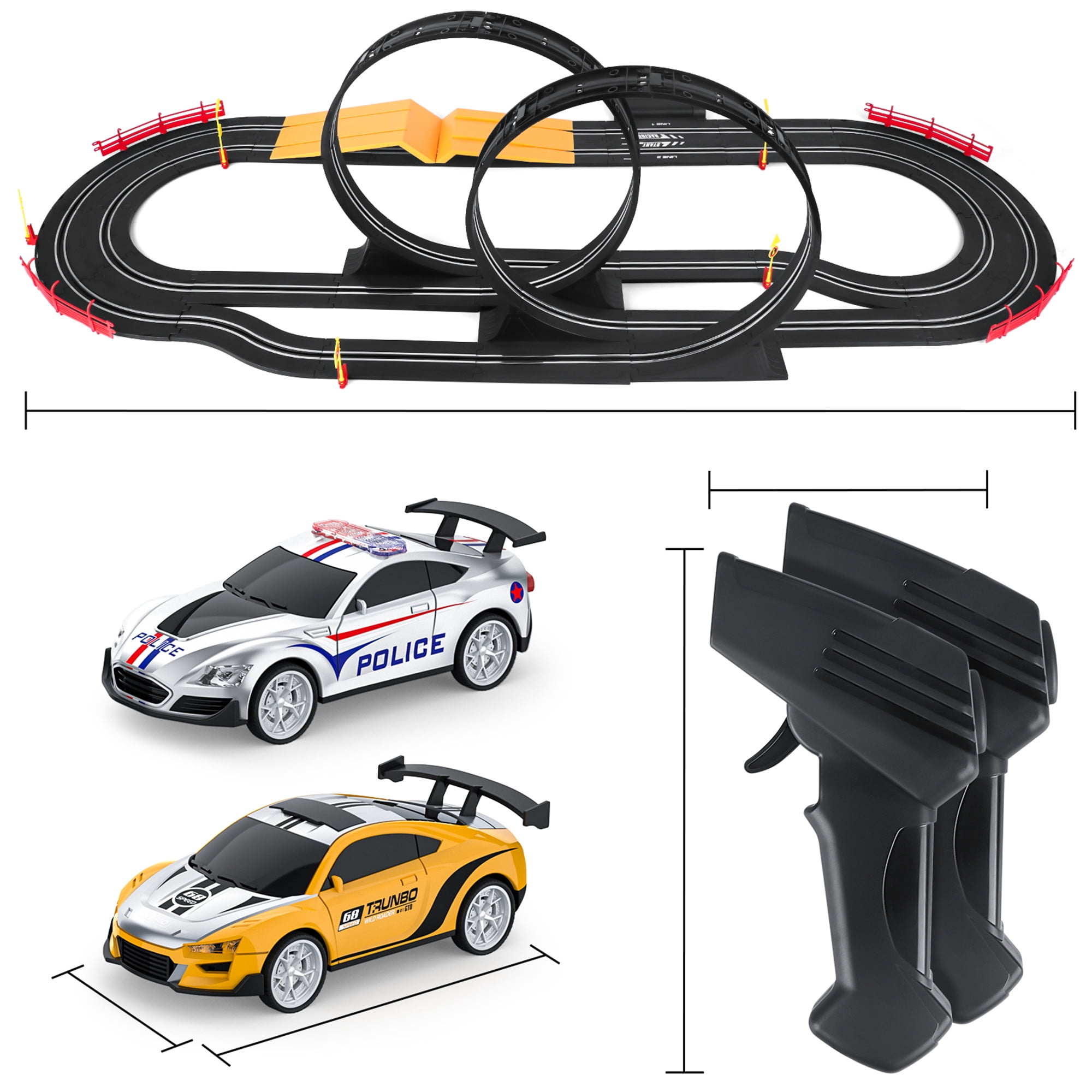 Growsly Electric Cars Race Track Set with 4 High-Speed Slot Cars Dual Racing  Game Lap Counter Circular Overpass Track for 4-12 Years Old Kids 