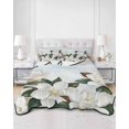 thumbnail image 2 of Quilts Twin-XL Size Bedding Set, Spring Magnolia Flower Lightweight Quilted Comforter, White Floral Botanical Light Blue Reversible Bedspread Coverlet with Pillow Covers for All Season, 68" x 98", 2 of 7