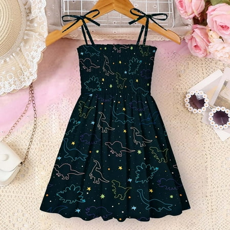 Spazoro Toddler Girls Princess Dress Floral Print 2025 New Style Crew Neck Sleeveless Summer Dresses for Child Girls Black Size 1 Tear