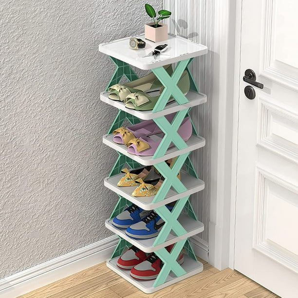 Torre de zapatos vertical de 6 niveles, Zapatero de esquina estrecha, Zapatos independientes de bricolaje que ahorran espacio
