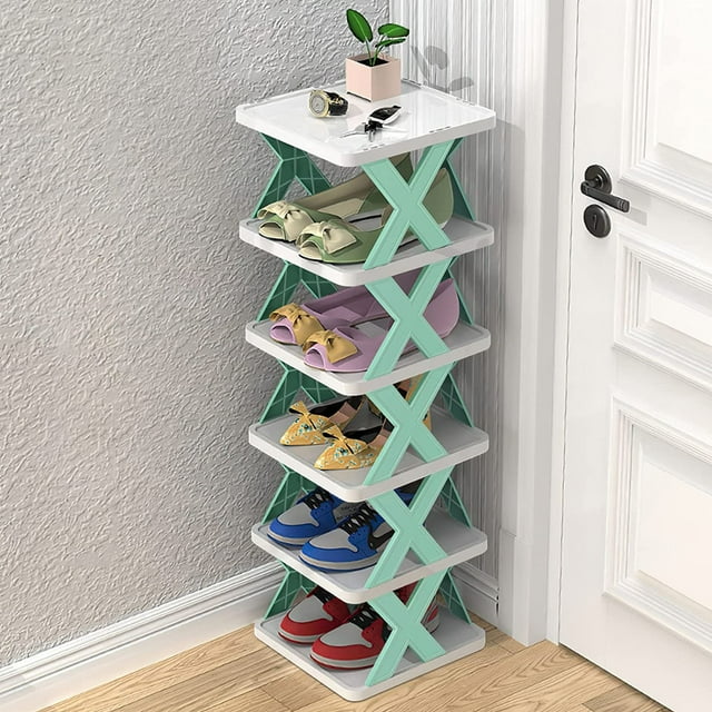 Torre de zapatos vertical de 6 niveles, Zapatero de esquina estrecha, Zapatos independientes de bricolaje que ahorran espacio