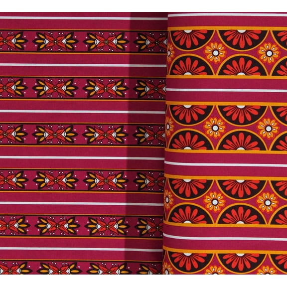 Cotton Sunset Paisley Stephanie Dawn Floral Flowers Stripes Pink Cotton Fabric Print by the Yard (14641)